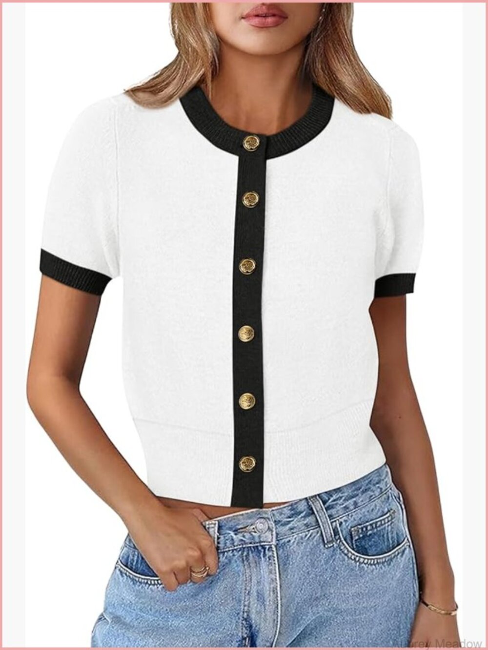 Short Sleeve Cropped Button Down Cardigan Sweater - Lightweight Knit